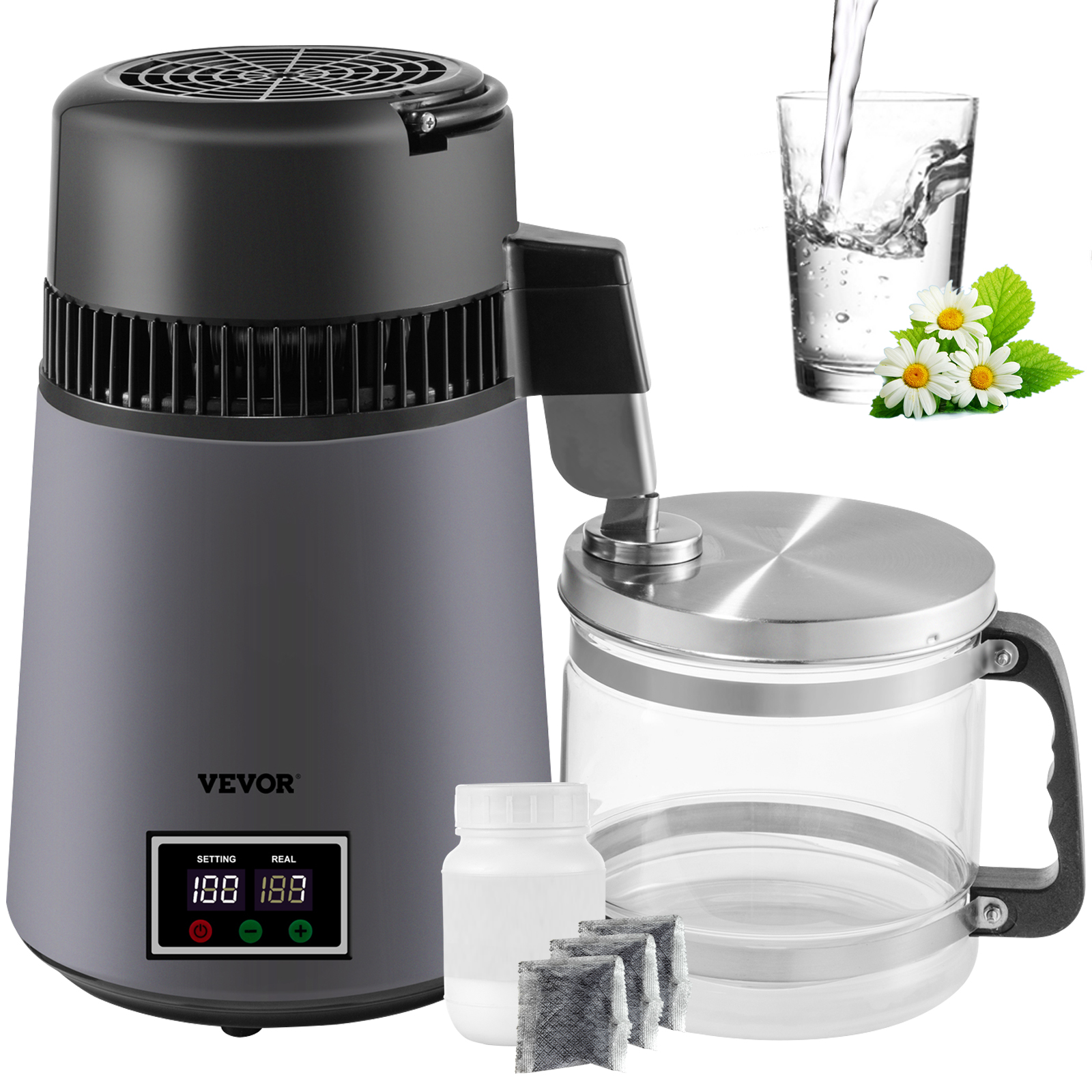 VEVOR Water Distiller 4 L Distilled Water Maker 1.1 Gal Pure Water