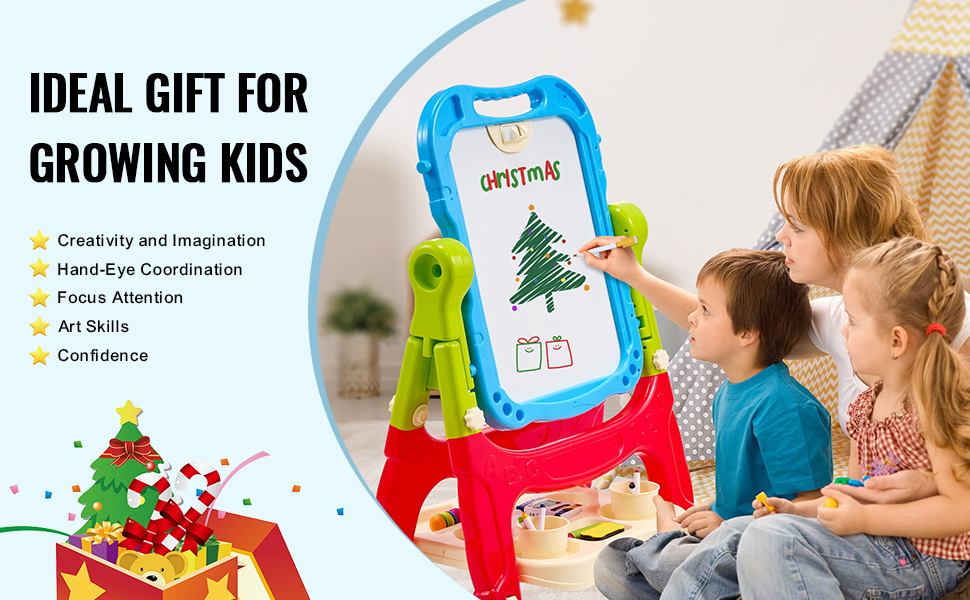 Wingyz 4-in-1 Kinder-Staffelei – Verstellbar, Mit Whiteboard, Kreidetafel & Kugelbahn, Aus Holz, Für 2–12 Jahre