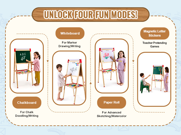Wingyz 4-in-1 Kinder-Staffelei – Verstellbar, Mit Whiteboard, Kreidetafel & Kugelbahn, Aus Holz, Für 2–12 Jahre
