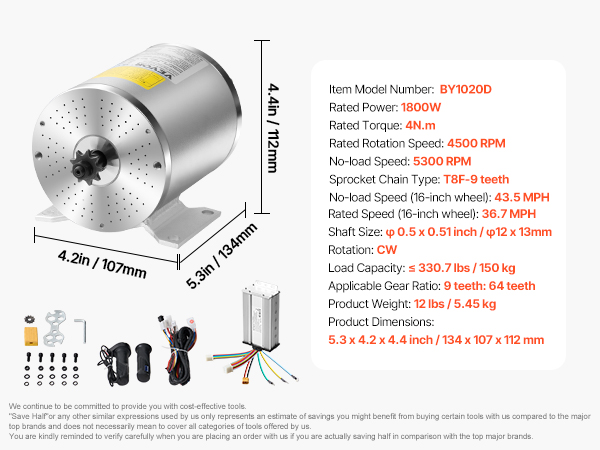 VEVOR High Torque Brushless DC Motor​ – 48V, 4500rpm