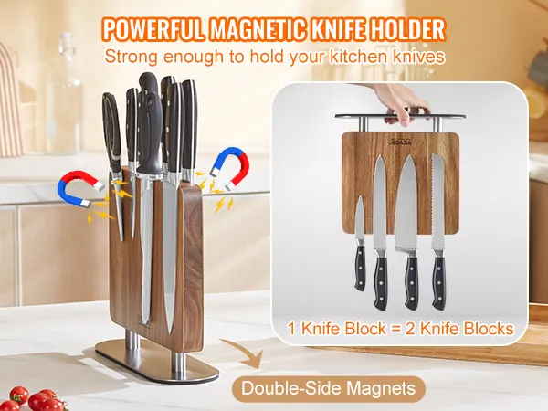 powerful VEVOR magnetic knife block for secure knife storage, double-side magnets, and modern kitchen design.