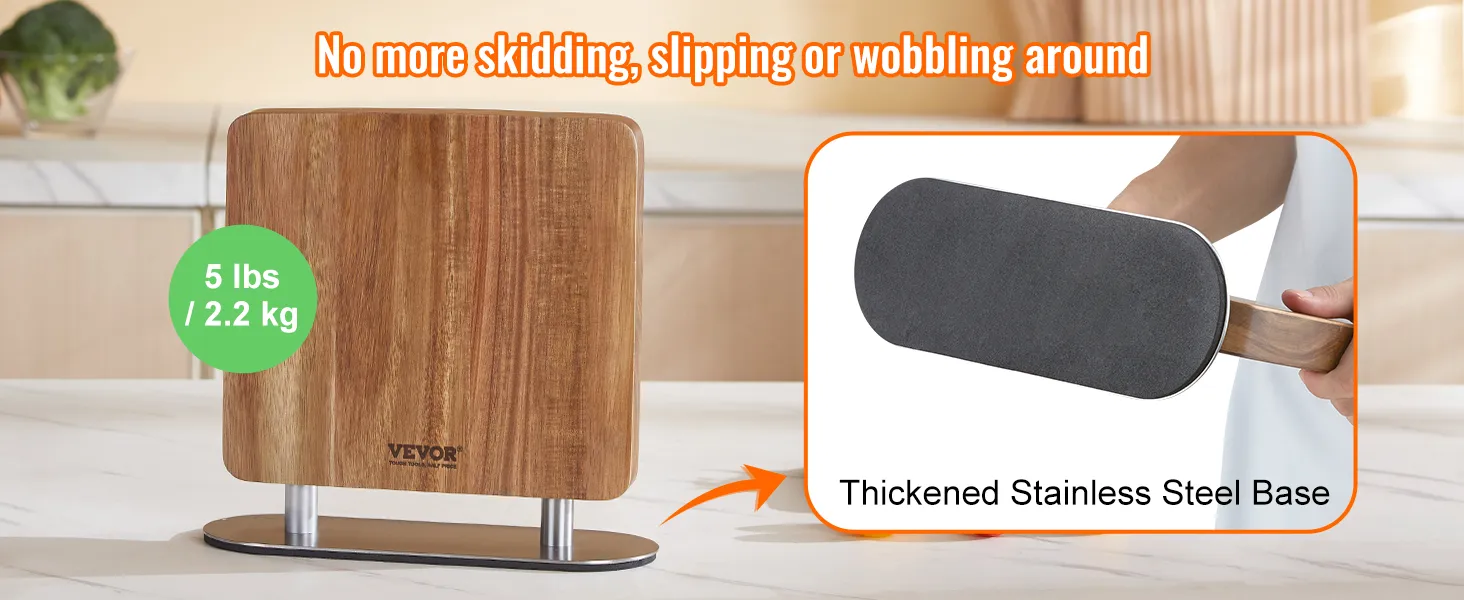 VEVOR magnetic knife block with thickened stainless steel base, 5 lbs (2.2 kg), stable and skid-proof.