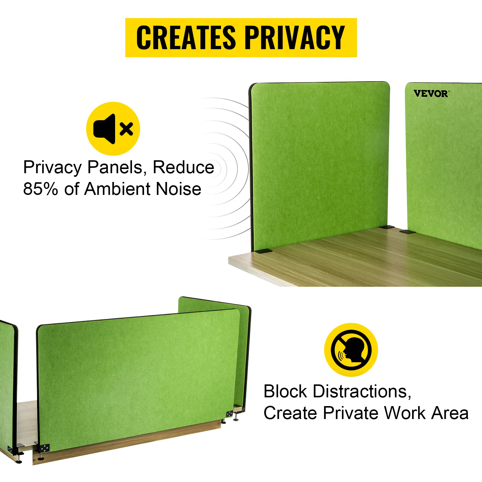 VEVOR desk divider creates privacy, reduces noise, and blocks distractions.