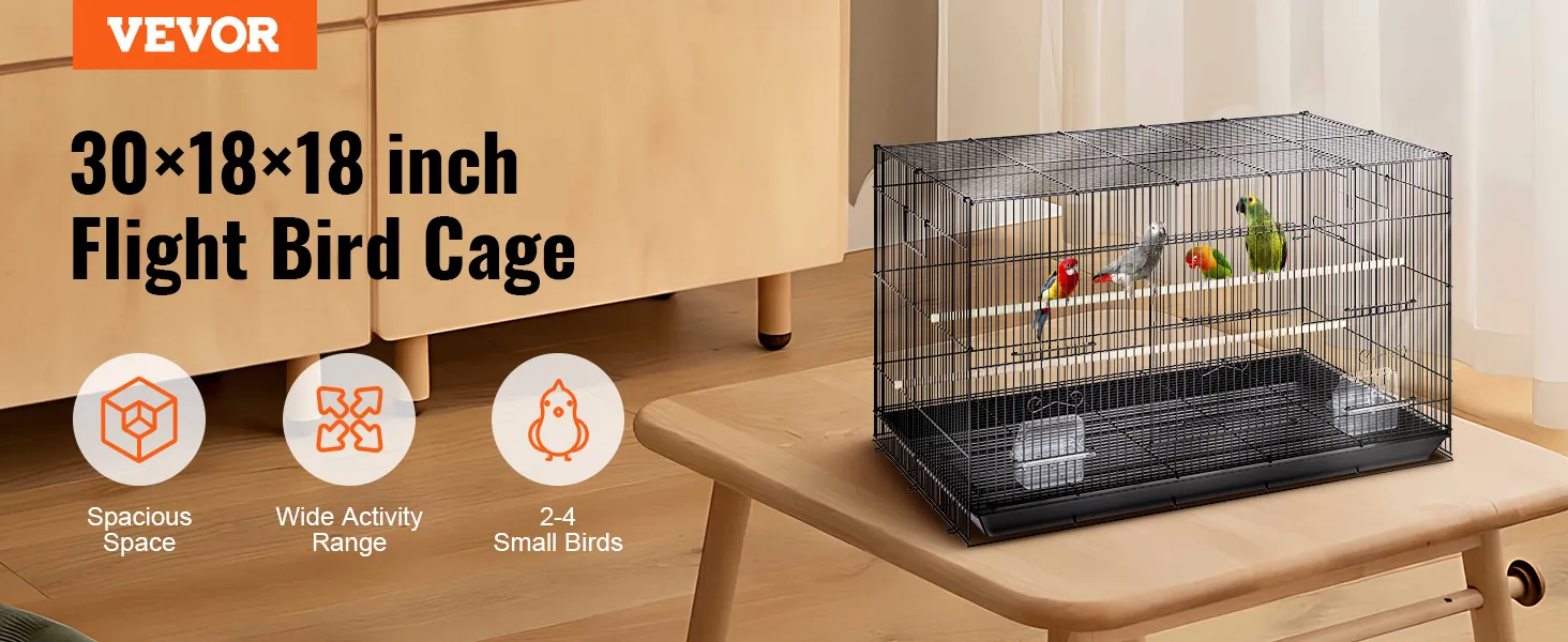 VEVOR bird cage 30x18x18 inch, spacious, wide activity range, suitable for 2-4 small birds.
