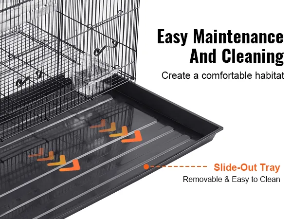 VEVOR bird cage with slide-out tray for easy maintenance and cleaning, ensuring a comfortable habitat.