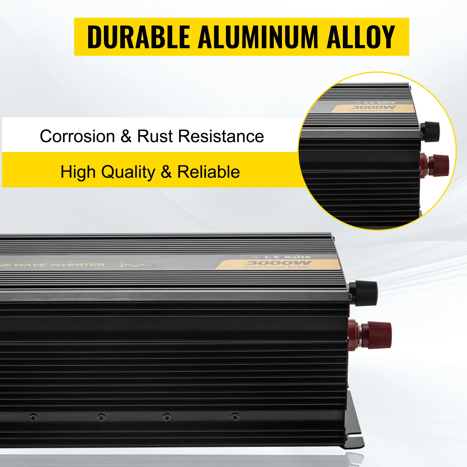 Inversor de corriente VEVOR 3000w con aleación de aluminio duradera, resistente a la corrosión y al óxido.