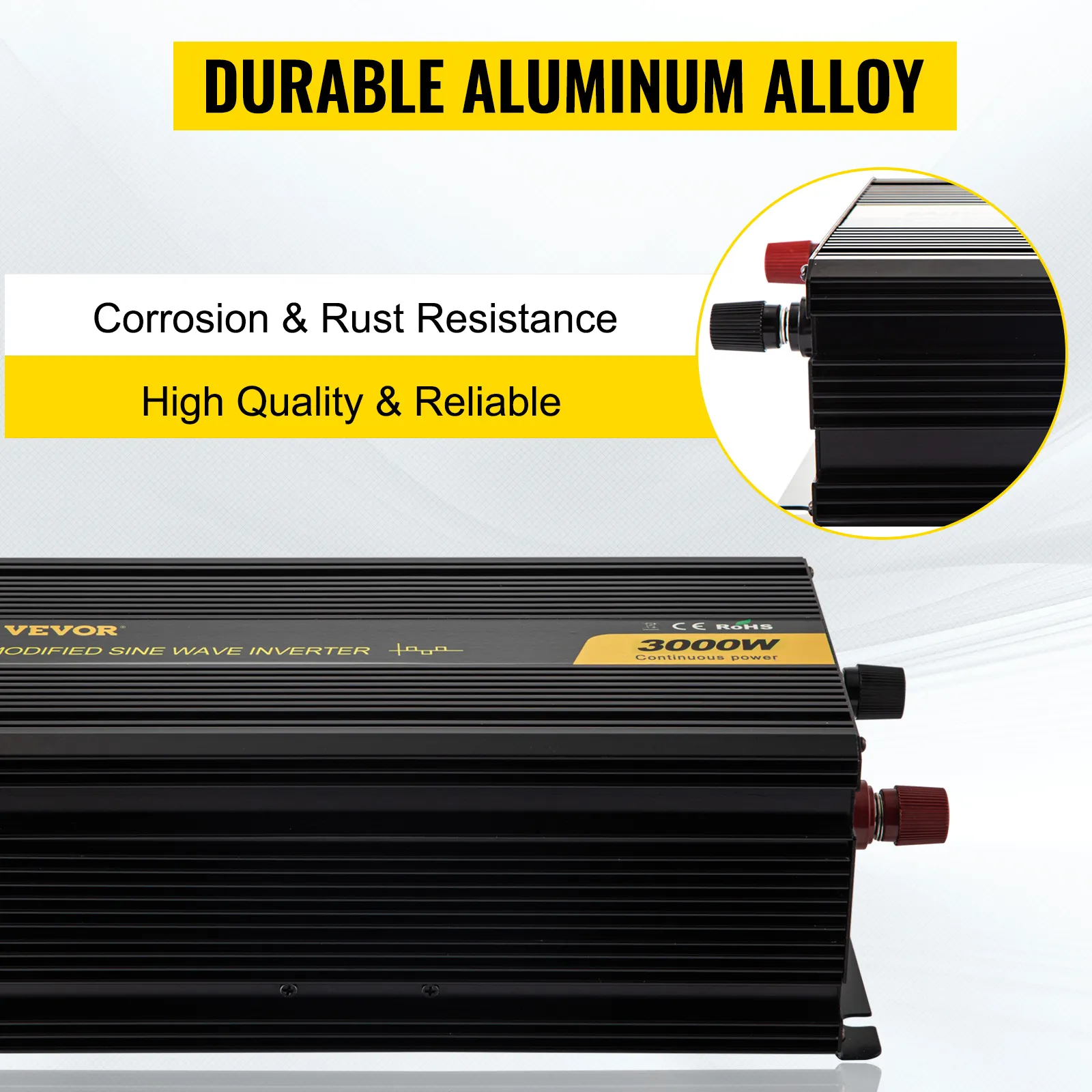 Inversor de corriente VEVOR 3000w en aleación de aluminio duradera, resistente a la corrosión y al óxido.