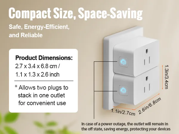 compact VEVOR smart plug, space-saving, energy-efficient, reliable; stackable design for one outlet.