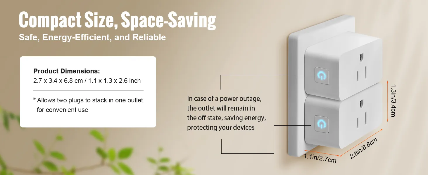 compact VEVOR smart plug, space-saving, energy-efficient, reliable; stackable design for one outlet.