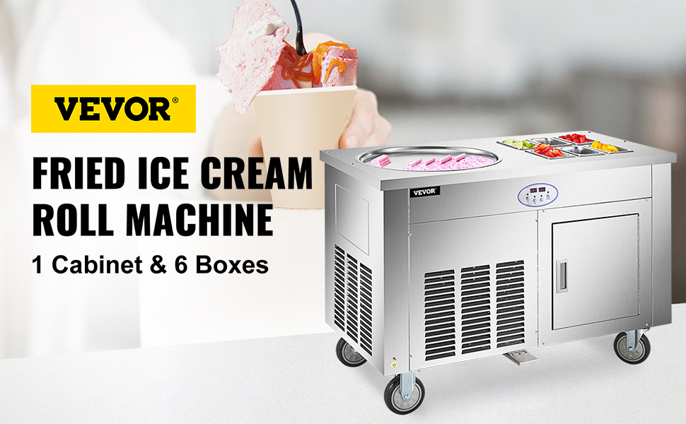 VEVOR Commercial Rolled Ice Cream Machine, Stir-Fried Ice