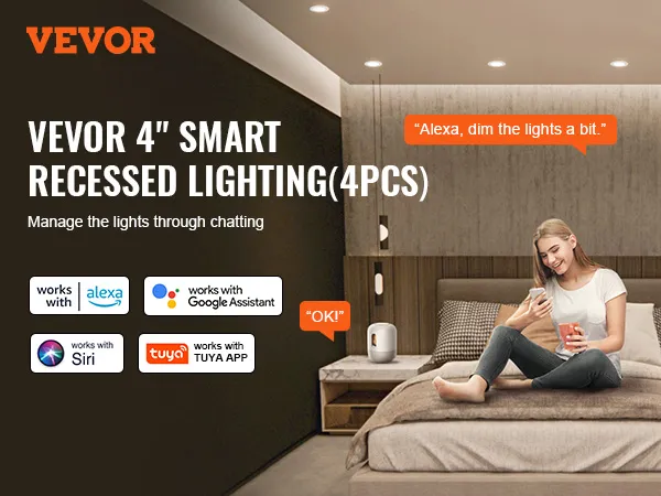 VEVOR led ceiling light - smart recessed lighting, voice-controlled with alexa, google assistant, and siri.