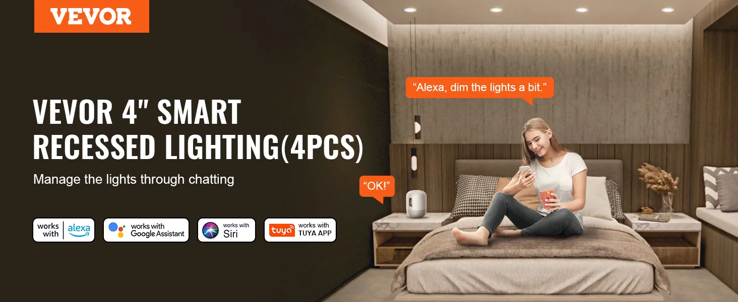 VEVOR led ceiling light - smart recessed lighting, voice-controlled with alexa, google assistant, and siri.