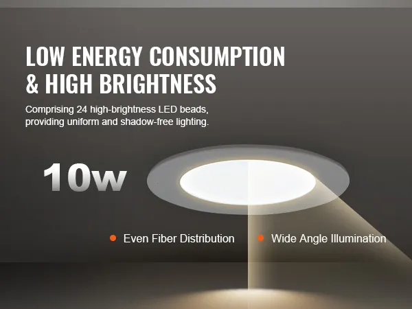 low energy consumption 10w VEVOR led ceiling light offering high brightness, even fiber distribution.