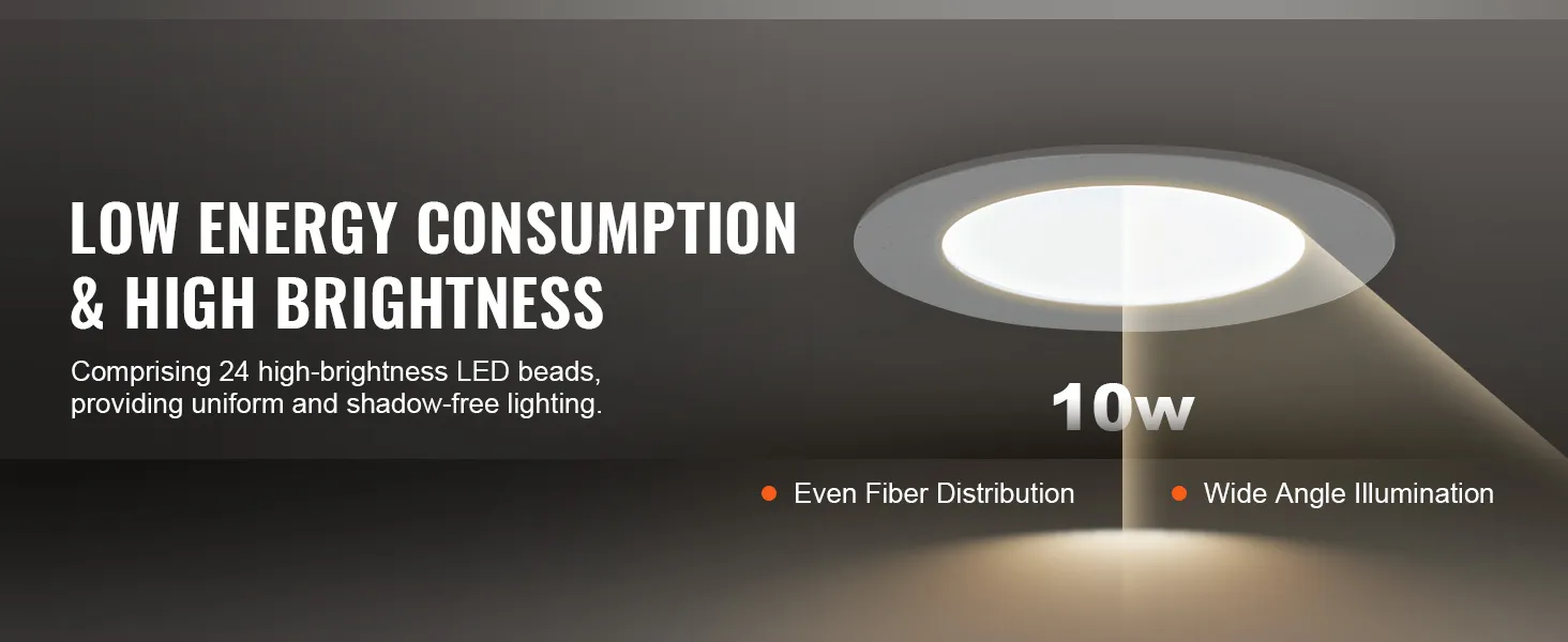 low energy consumption 10w VEVOR led ceiling light offering high brightness, even fiber distribution.