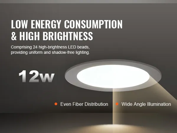 low energy consumption 12w VEVOR led recessed ceiling light with even fiber distribution and wide angle illumination.