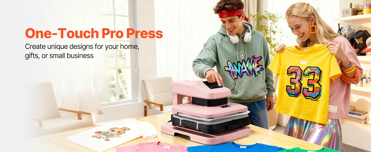 VEVOR Auto Heat Press Machine, 15 x 15 inch, T-Shirt Press Machine with Auto Release and Adjustable Pressure, Digital Display, Rapid Heating, for Sublimation, Vinyl, Heat Transfer Projects, Pink