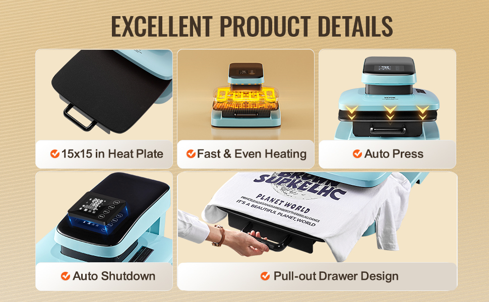 VEVOR Auto Heat Press Machine Kit Tumbler Press 2-in-1, 15 x 15 in