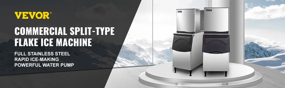 VEVOR flake ice machine, stainless steel, rapid ice-making, powerful water pump.