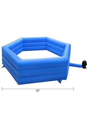 blue VEVOR gaga ball pit, inflatable hexagon, 15ft diameter, with air pump