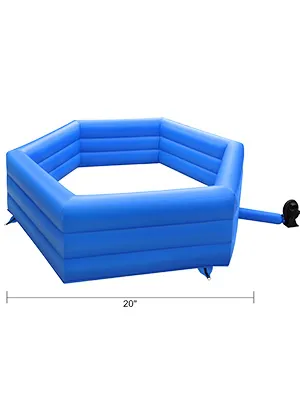 blue inflatable VEVOR gaga ball pit with blower attachment and 20" side measurement.