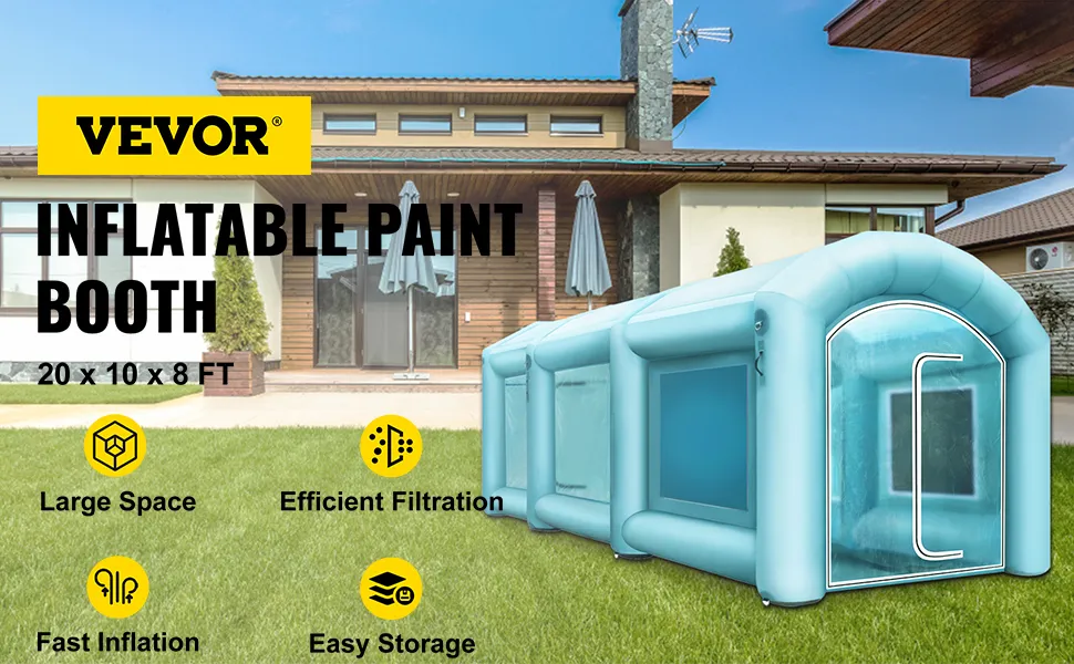 VEVOR inflatable paint booth with large space, efficient filtration, fast inflation.