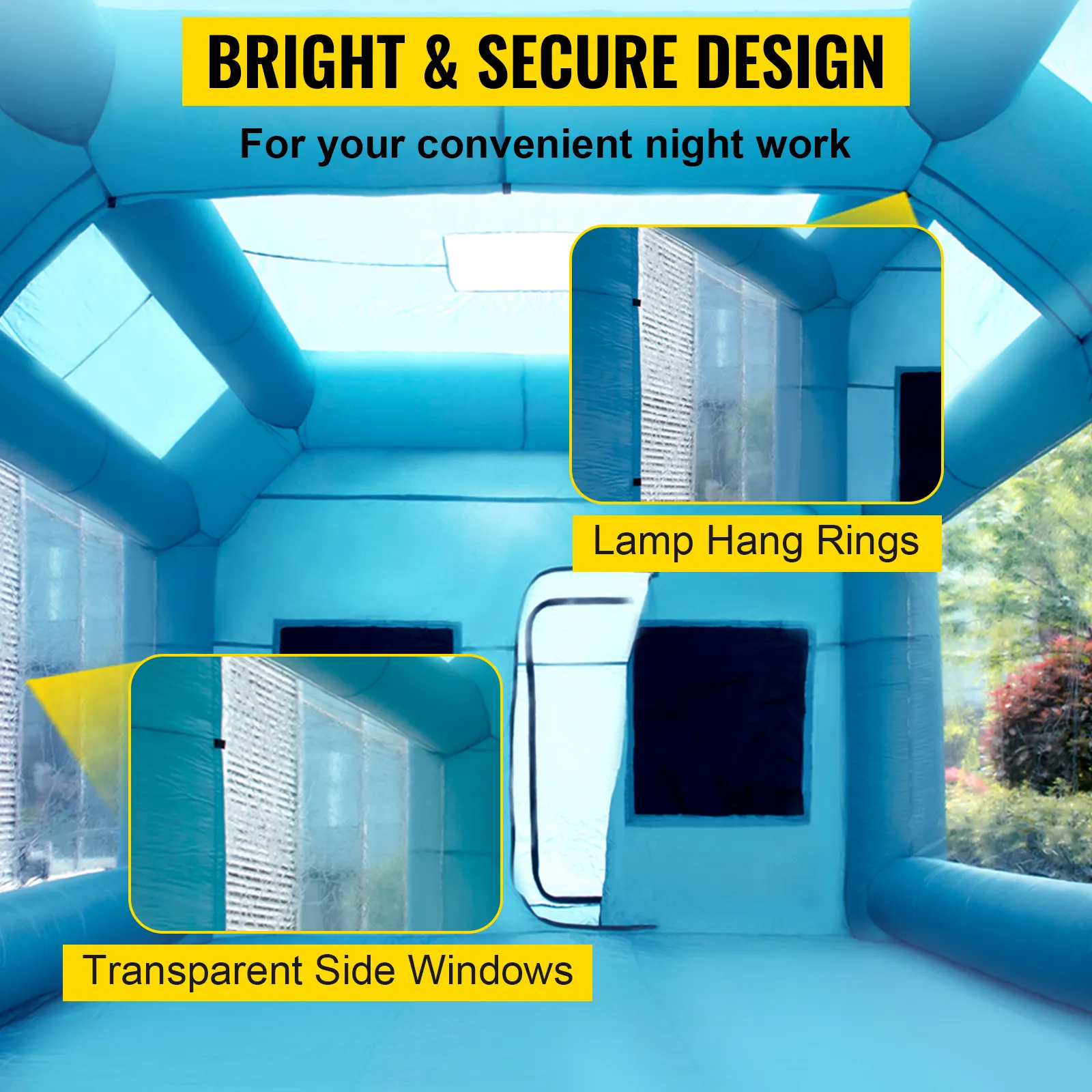 Cabina de pintura inflable VEVOR con ventanas laterales transparentes y anillos para colgar lámparas.