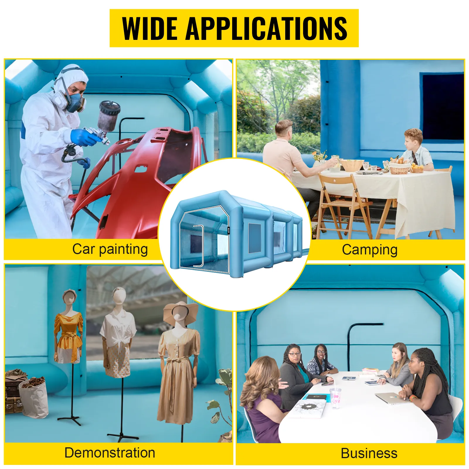 Cabina de pintura inflable VEVOR utilizada para pintar automóviles, acampar, demostraciones y reuniones de negocios.