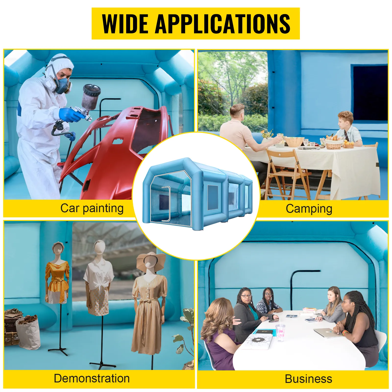 VEVOR inflatable car paint booth for car painting, camping, demonstrations, and business.