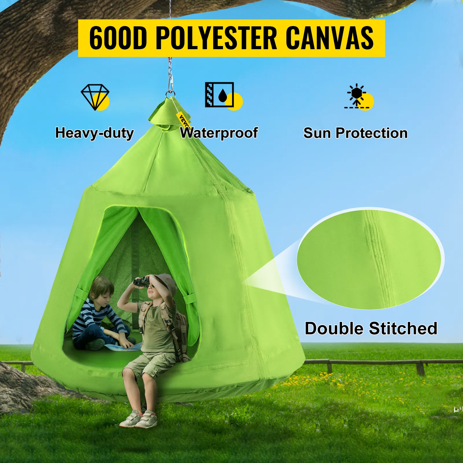 Carpa colgante para árbol VEVOR: lona de poliéster 600d resistente, impermeable y protegida del sol.