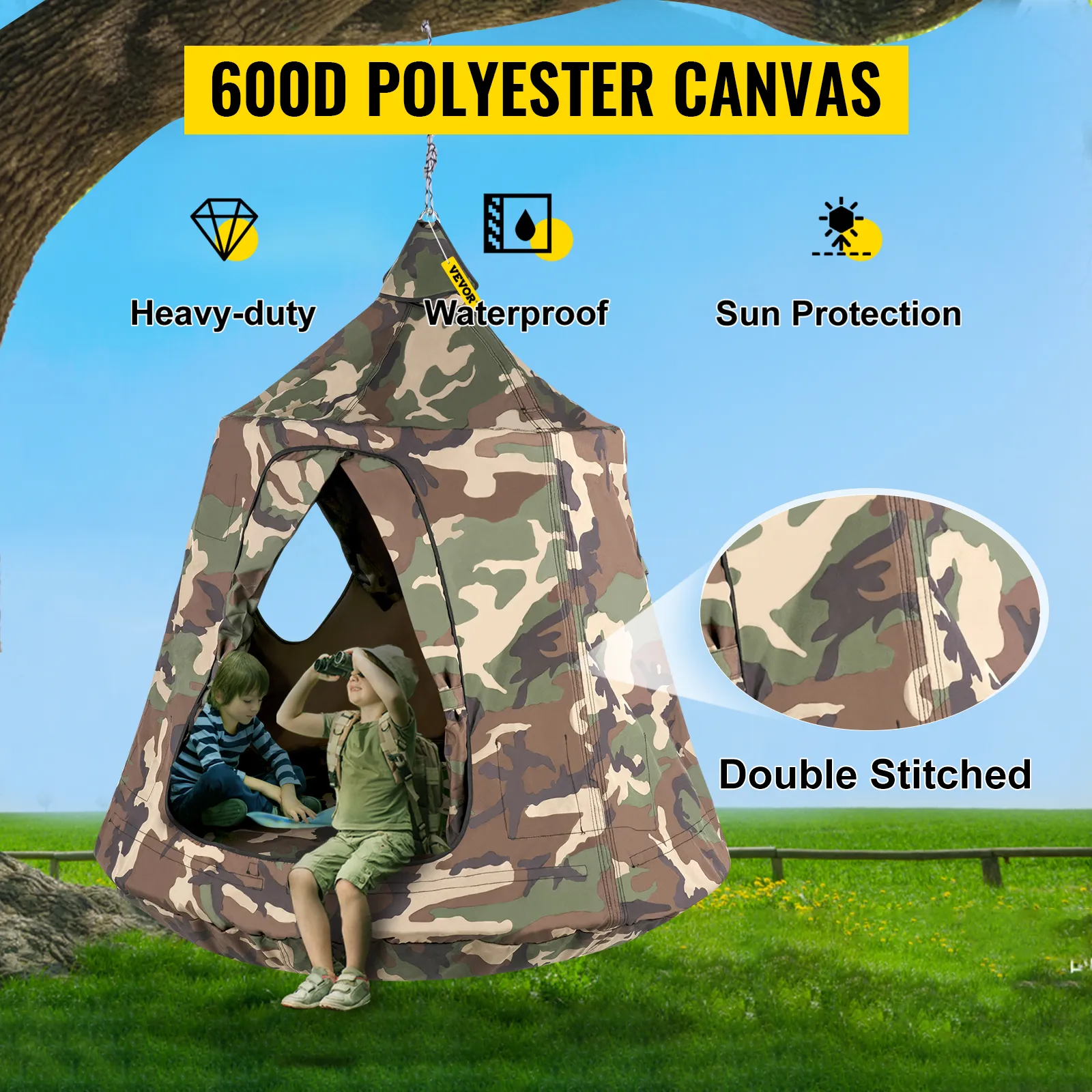 Carpa colgante para árbol VEVOR con patrón de camuflaje, resistente, impermeable, protección solar, doble costura.