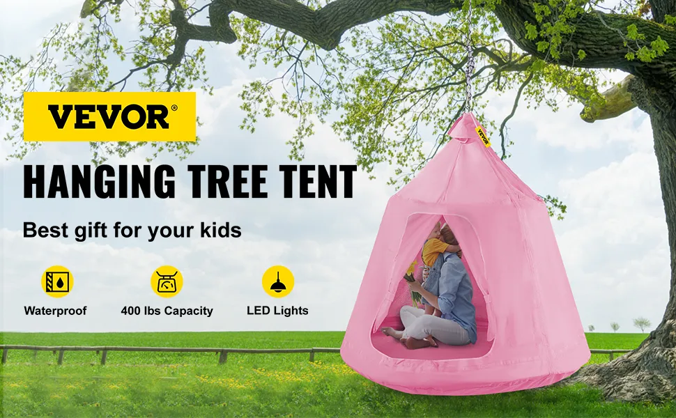 VEVOR hanging tree tent for kids in a pink outdoor setting with a 400 lbs capacity.