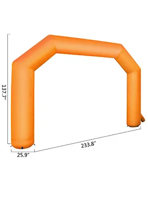 orange VEVOR inflatable arch with dimensions labeled on a white background.