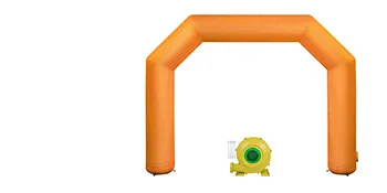 orange VEVOR inflatable arch with yellow blower on white background.
