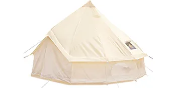VEVOR glamping bell tent with circular windows and peaked roof against white background