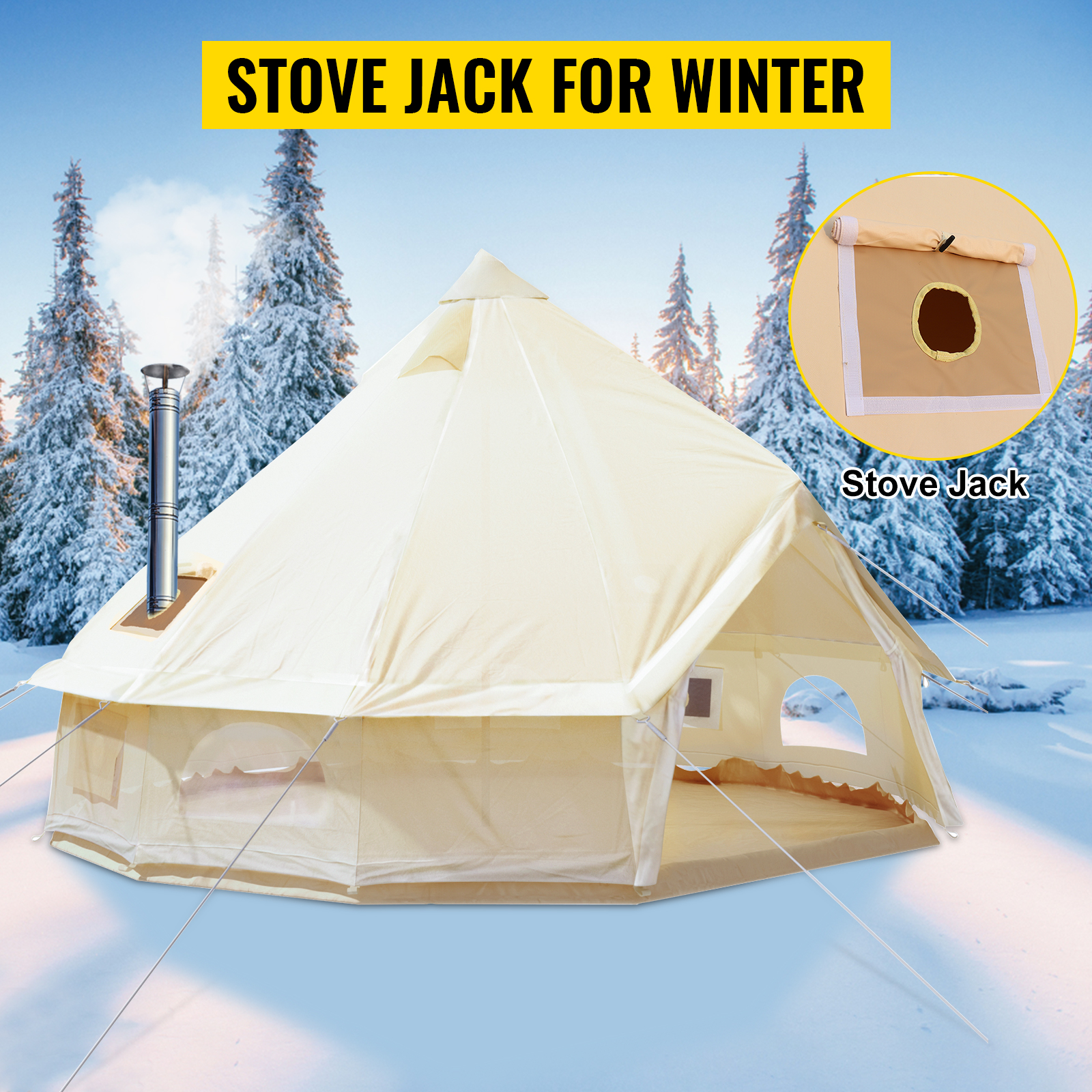 VEVOR 8-10 Person Canvas Glamping Bell Tent, Breathable