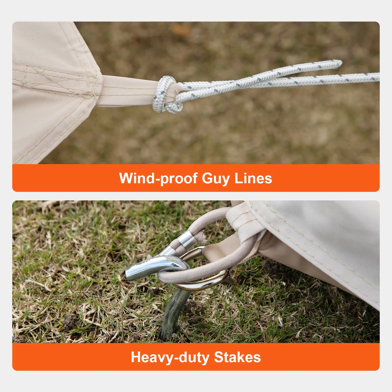 wind-proof guy lines and heavy-duty stakes for VEVOR glamping bell tent.
