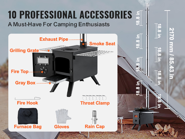 VEVOR Wood Stove, 86 inch, Alloy Steel Camping Tent Stove