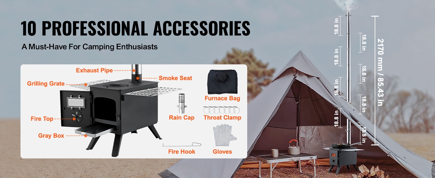 VEVOR Wood Stove, 86 inch, Alloy Steel Camping Tent Stove