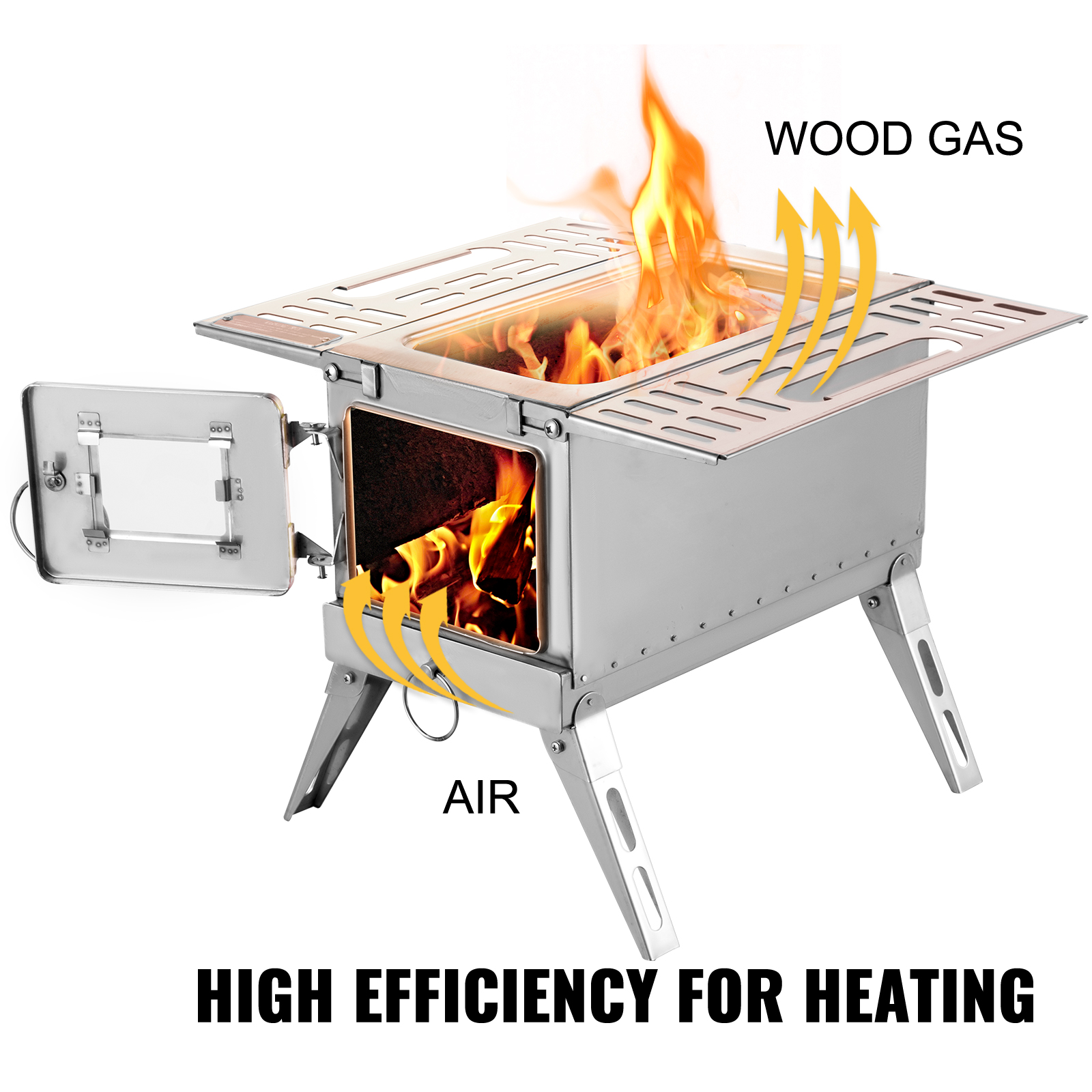 Poêle à Bois De Camping Pliable HarBin-Star - Hauteur Réglable 36-56 Cm, Acier Carbone, Pour Tente, Terrasse, Pique-nique - 11