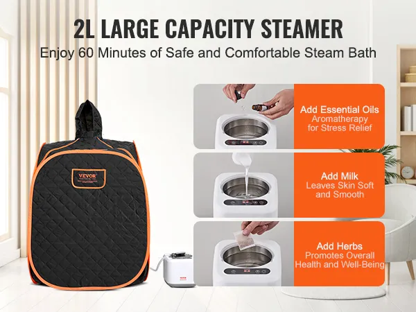 VEVOR portable steam sauna with 2l large capacity steamer for safe and comfortable steam bath.