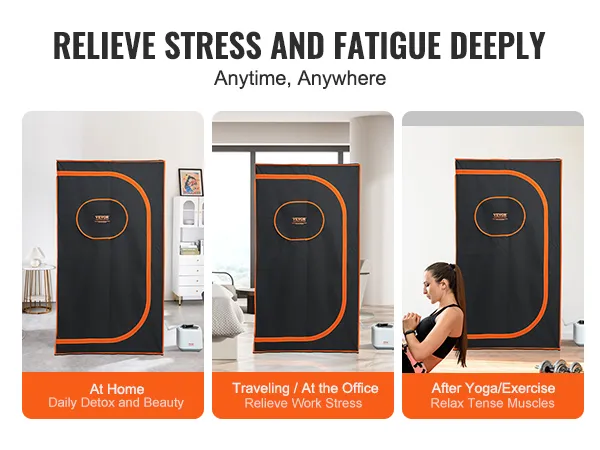 VEVOR portable steam sauna tent for home, office, and yoga to relieve stress and fatigue deeply.