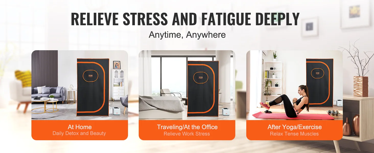 VEVOR portable steam sauna tent for home, office, and yoga to relieve stress and fatigue deeply.
