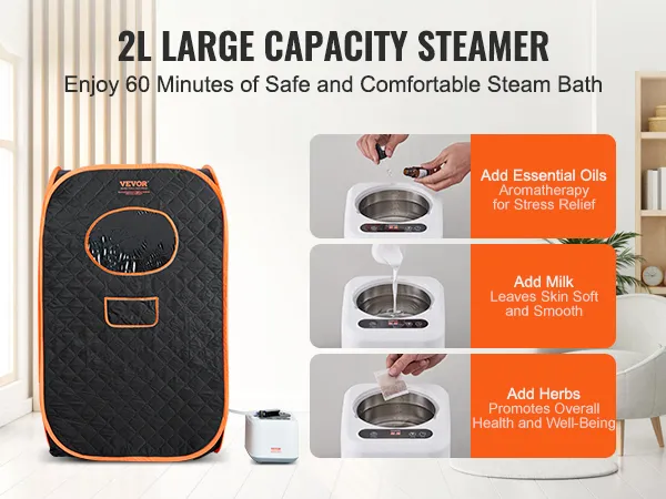 VEVOR portable steam sauna tent with 2l large capacity steamer for safe and comfortable steam bath.