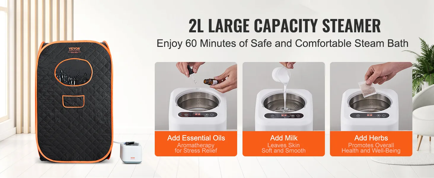 VEVOR portable steam sauna tent with 2l large capacity steamer for safe and comfortable steam bath.