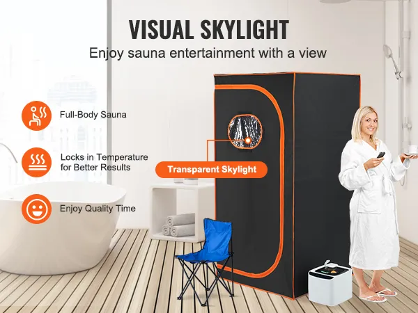 VEVOR portable steam sauna with transparent skylight, perfect for home relaxation and quality time.