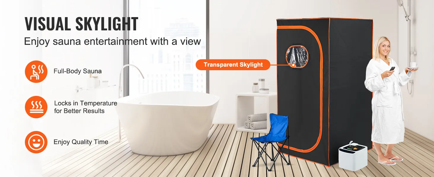 VEVOR portable steam sauna with transparent skylight, perfect for home relaxation and quality time.
