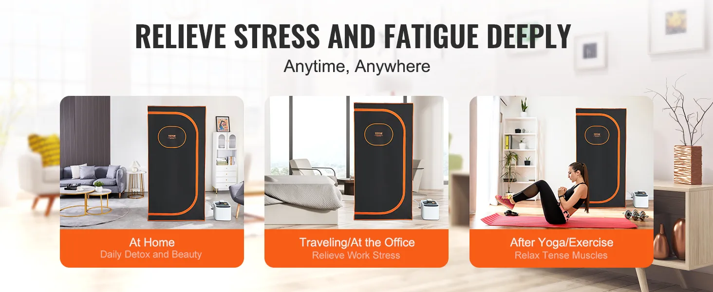 VEVOR portable steam sauna for home use, office stress relief, and post-yoga muscle relaxation.