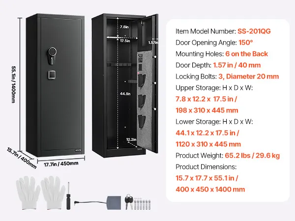 VEVOR 8-10 Gun Safe, Long Gun Cabinet for Rifles and Pistols, Quick Access Fireproof Rifle Safe with 3 Pistol Pockets and Adjustable Racks, Large Digital Cabinet with Fingerprint and Password Lock