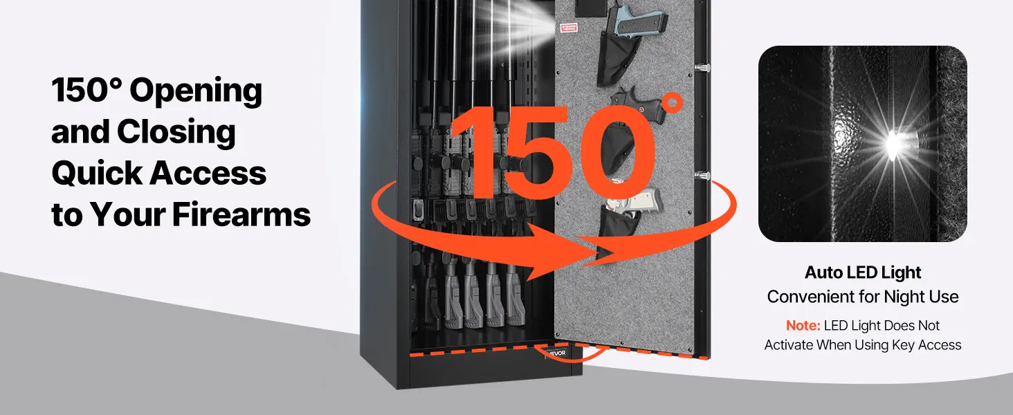 VEVOR 8-10 Gun Safe, Long Gun Cabinet for Rifles and Pistols, Quick Access Fireproof Rifle Safe with 3 Pistol Pockets and Adjustable Racks, Large Digital Cabinet with Fingerprint and Password Lock