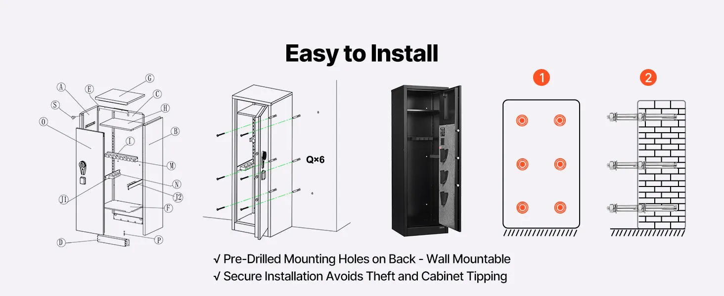 VEVOR 8-10 Gun Safe, Long Gun Cabinet for Rifles and Pistols, Quick Access Fireproof Rifle Safe with 3 Pistol Pockets and Adjustable Racks, Large Digital Cabinet with Fingerprint and Password Lock